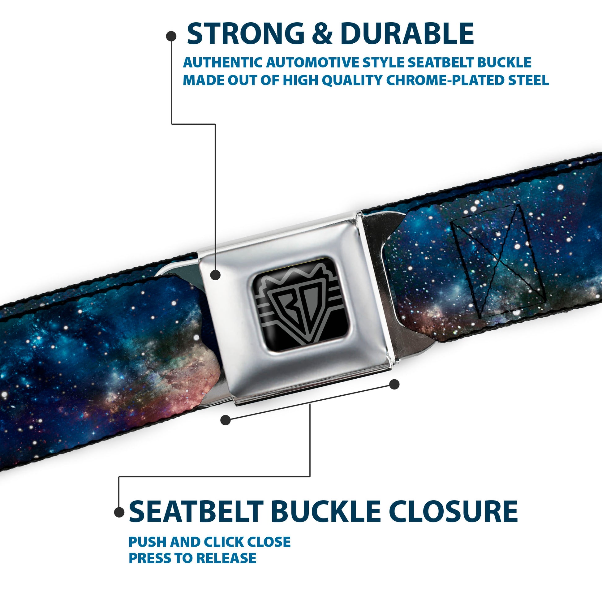 BD Wings Logo CLOSE-UP Full Color Black Silver Seatbelt Belt - Space Dust Collage Webbing Seatbelt Belts Buckle-Down