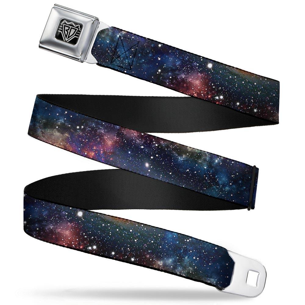 BD Wings Logo CLOSE-UP Full Color Black Silver Seatbelt Belt - Space Dust Collage Webbing Seatbelt Belts Buckle-Down