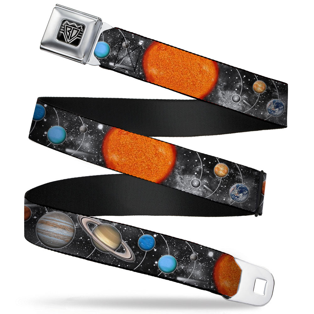 BD Wings Logo CLOSE-UP Full Color Black Silver Seatbelt Belt - Solar System Sun/Planets/Stars Webbing Seatbelt Belts Buckle-Down