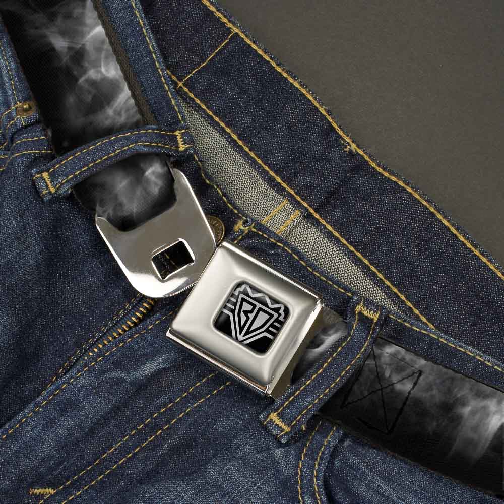 BD Wings Logo CLOSE-UP Full Color Black Silver Seatbelt Belt - Smoke Black/Grays Webbing Seatbelt Belts Buckle-Down