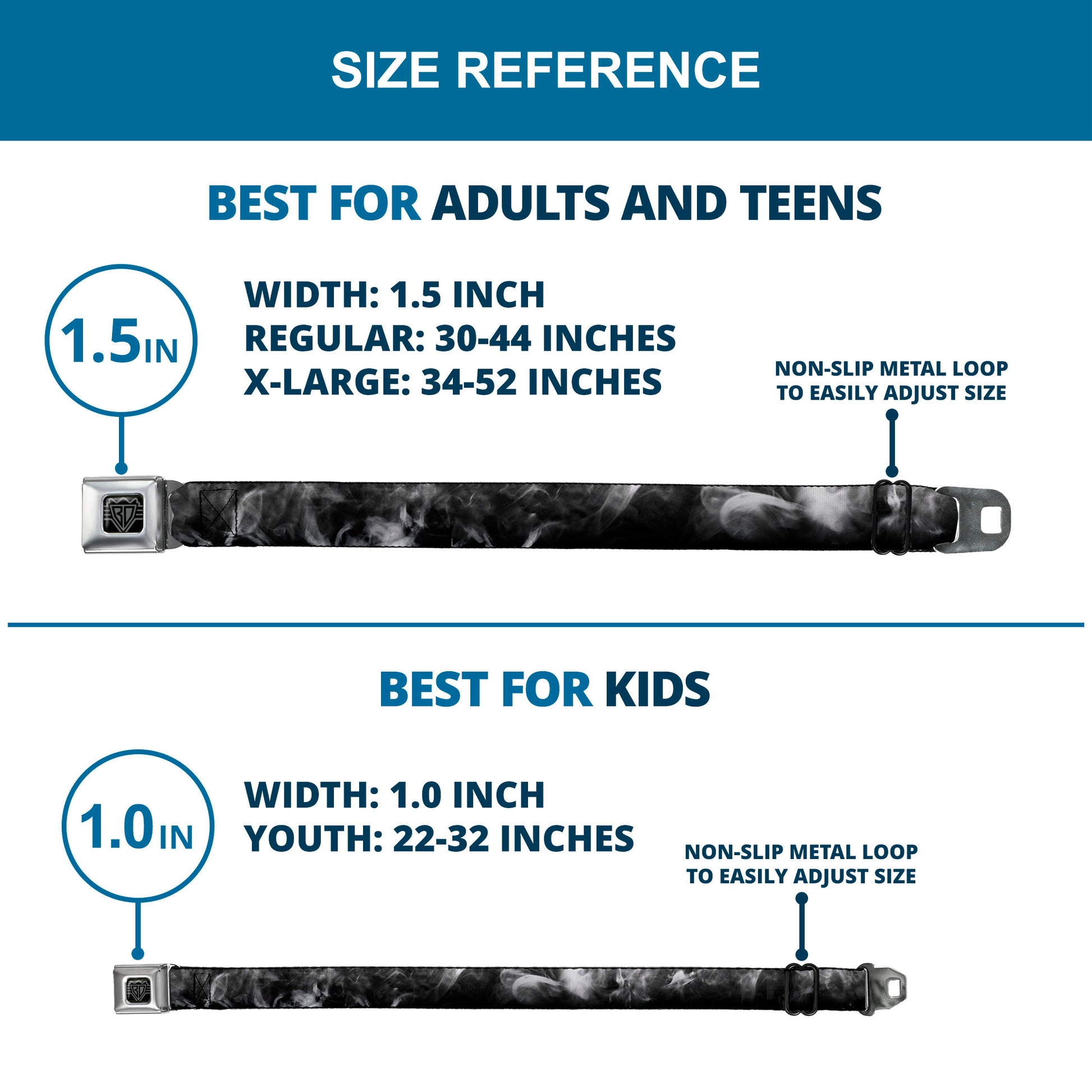 BD Wings Logo CLOSE-UP Full Color Black Silver Seatbelt Belt - Smoke Black/Grays Webbing Seatbelt Belts Buckle-Down