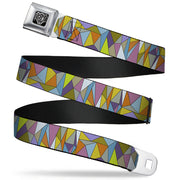 BD Wings Logo CLOSE-UP Full Color Black Silver Seatbelt Belt - Stained Glass Mosaic Multi Color Webbing Seatbelt Belts Buckle-Down