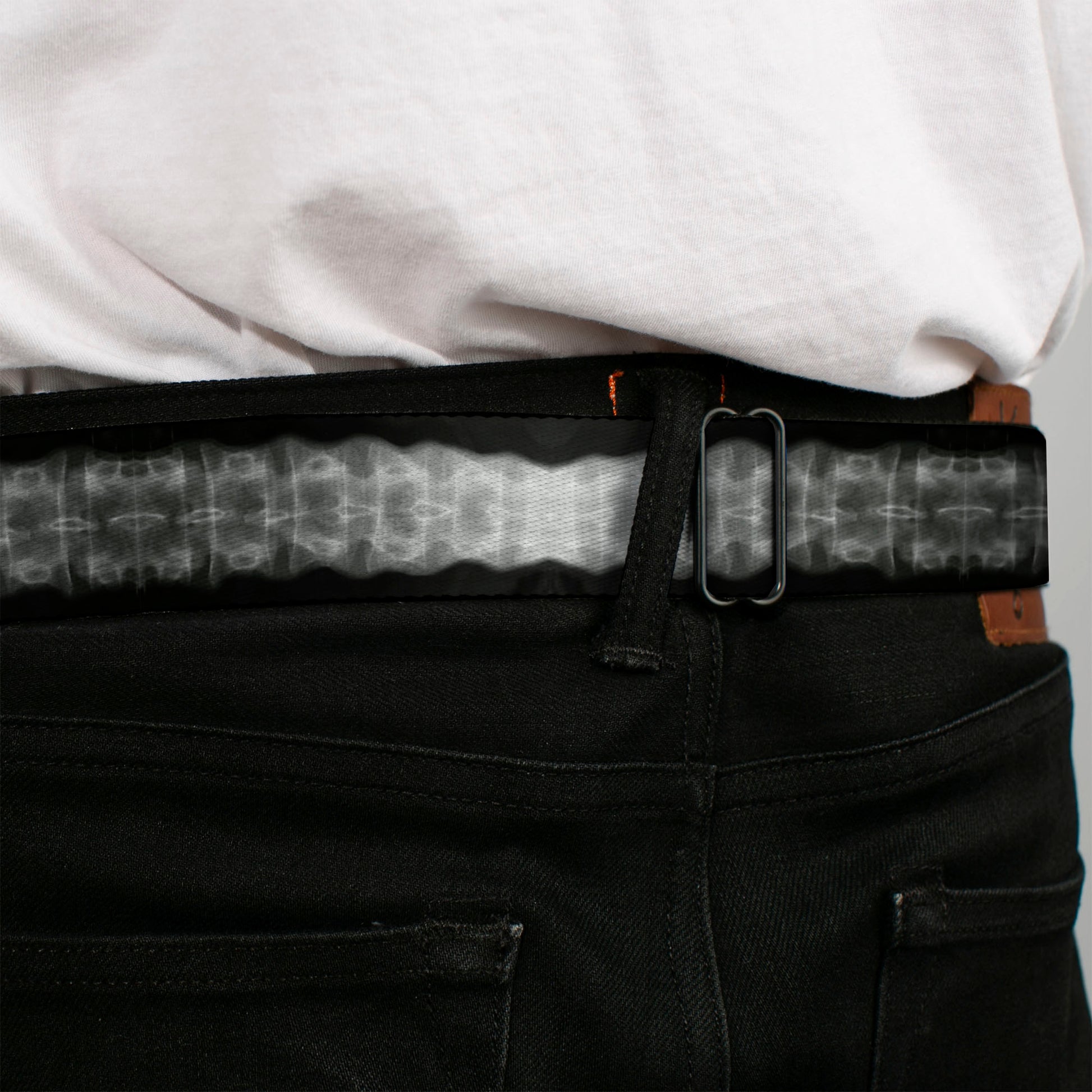 BD Wings Logo CLOSE-UP Full Color Black Silver Seatbelt Belt - Spinal X-Ray Black/White Webbing Seatbelt Belts Buckle-Down