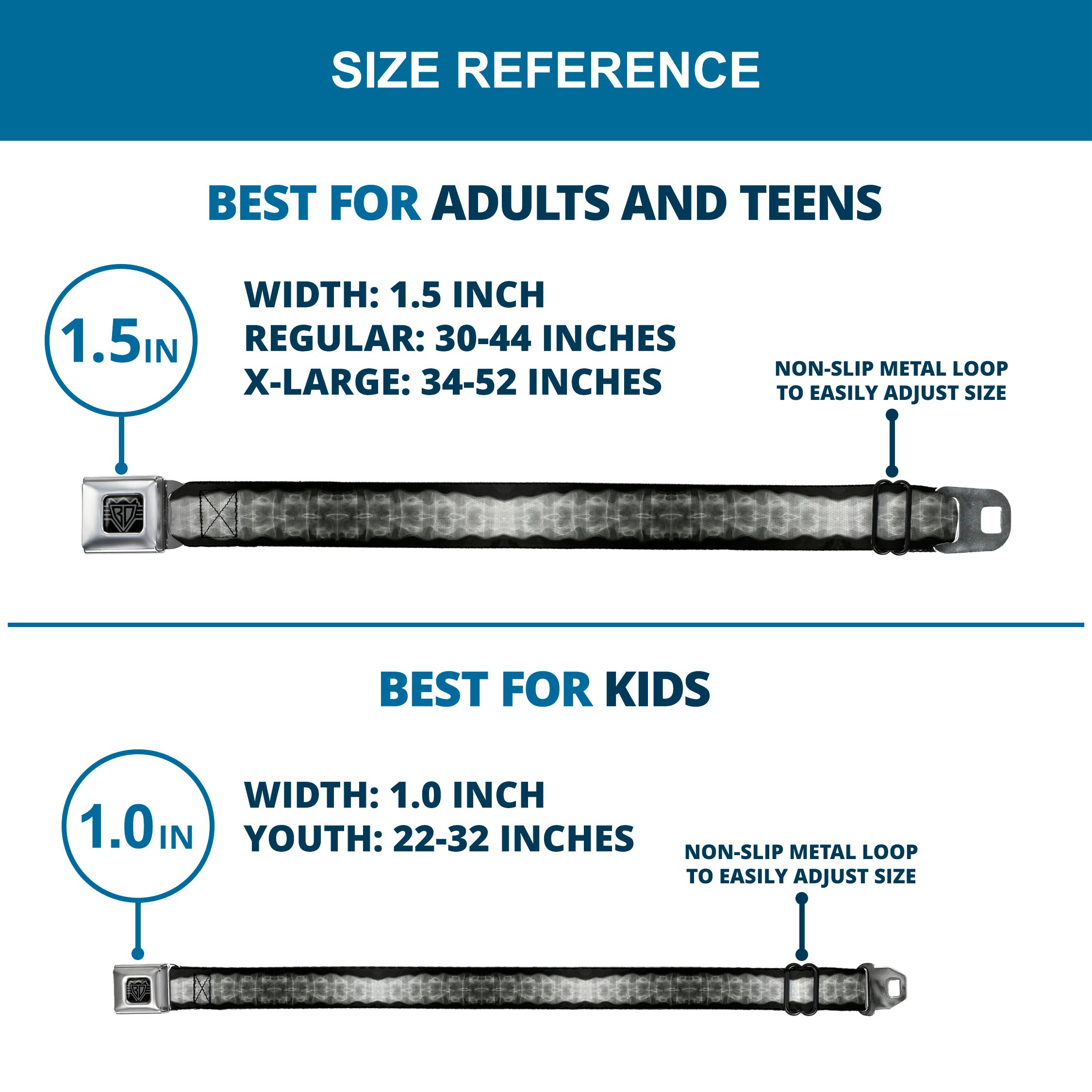 BD Wings Logo CLOSE-UP Full Color Black Silver Seatbelt Belt - Spinal X-Ray Black/White Webbing Seatbelt Belts Buckle-Down