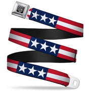 BD Wings Logo CLOSE-UP Full Color Black Silver Seatbelt Belt - Stars & Stripes Blue/White/Red/White Webbing Seatbelt Belts Buckle-Down
