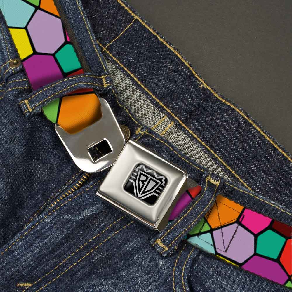 BD Wings Logo CLOSE-UP Full Color Black Silver Seatbelt Belt - Stained Glass Mosaic2 Multi Color/Navy Webbing Seatbelt Belts Buckle-Down
