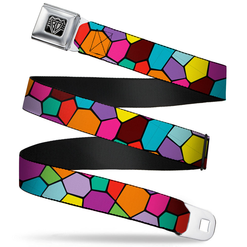 BD Wings Logo CLOSE-UP Full Color Black Silver Seatbelt Belt - Stained Glass Mosaic2 Multi Color/Navy Webbing Seatbelt Belts Buckle-Down