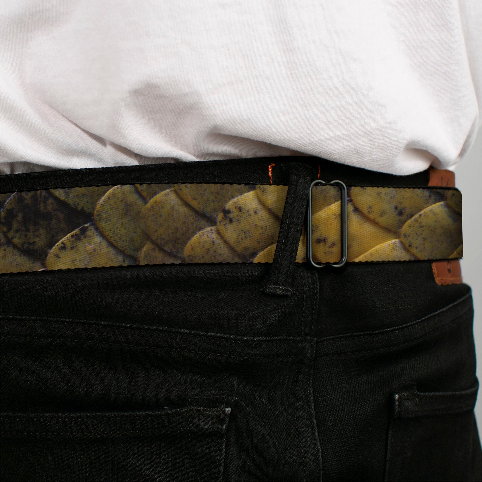 BD Wings Logo CLOSE-UP Full Color Black Silver Seatbelt Belt - Snake Skin CLOSE-UP Webbing Seatbelt Belts Buckle-Down