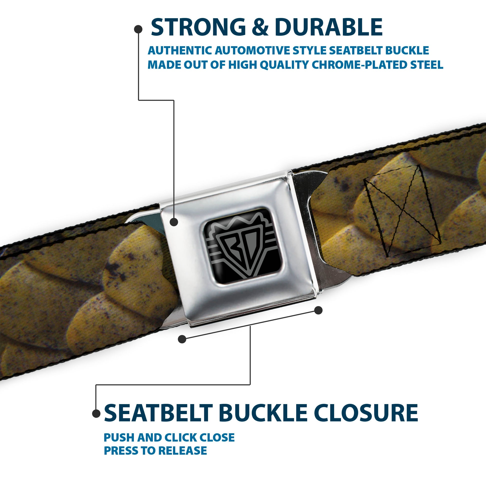 BD Wings Logo CLOSE-UP Full Color Black Silver Seatbelt Belt - Snake Skin CLOSE-UP Webbing Seatbelt Belts Buckle-Down