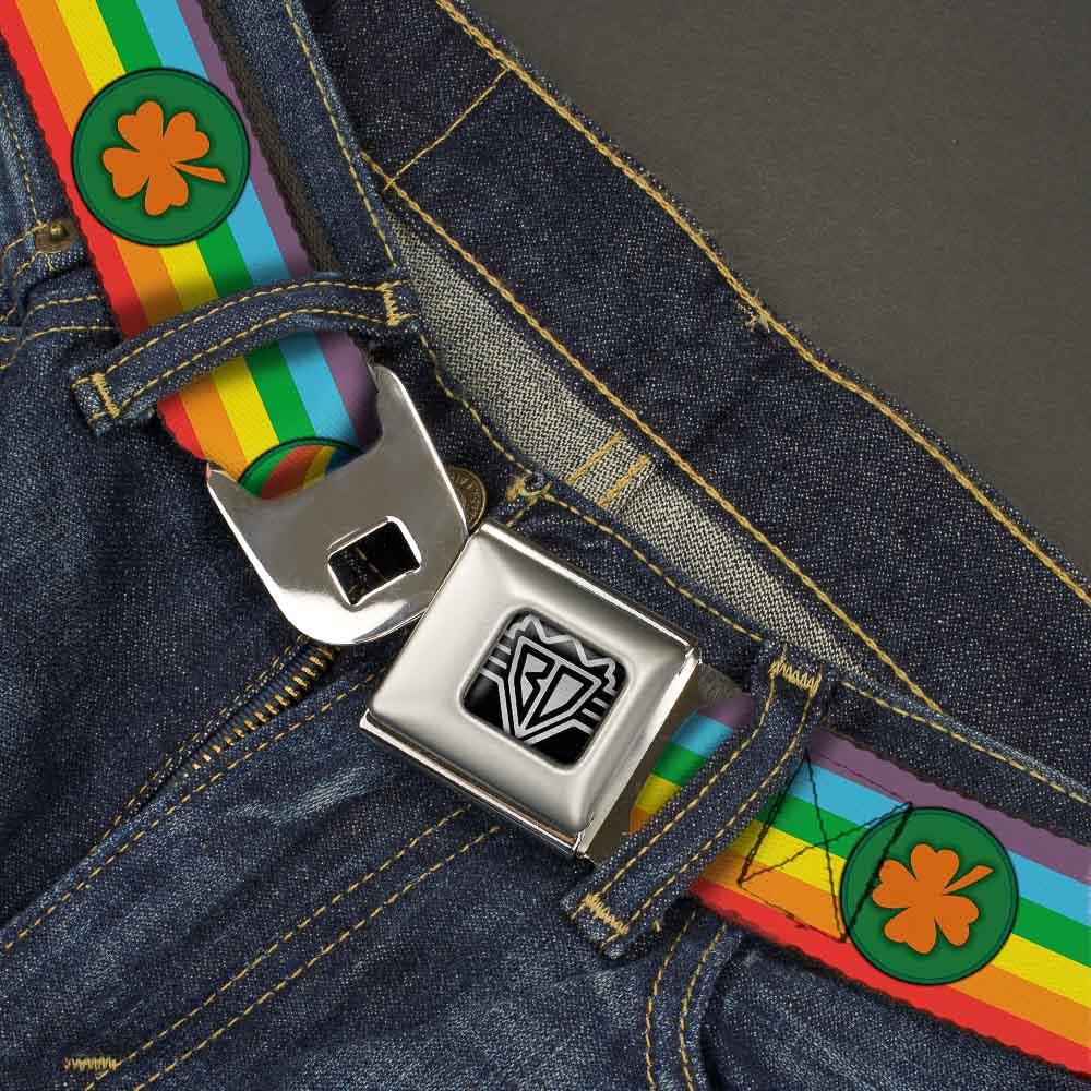 BD Wings Logo CLOSE-UP Full Color Black Silver Seatbelt Belt - St. Pat's Rainbow/Coins Webbing Seatbelt Belts Buckle-Down