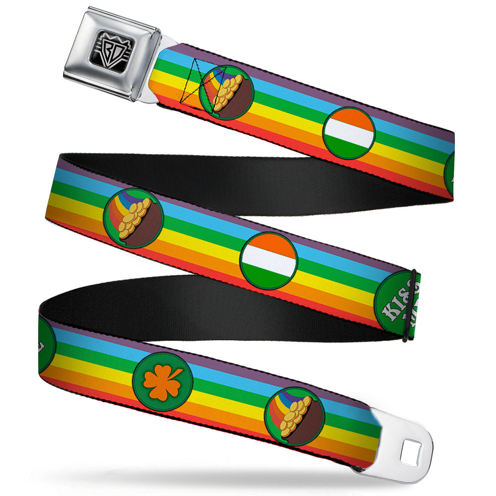 BD Wings Logo CLOSE-UP Full Color Black Silver Seatbelt Belt - St. Pat's Rainbow/Coins Webbing Seatbelt Belts Buckle-Down