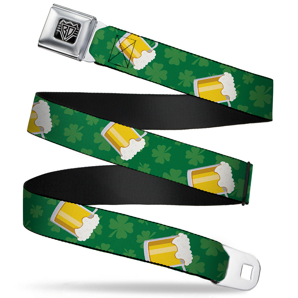 BD Wings Logo CLOSE-UP Full Color Black Silver Seatbelt Belt - St. Pat's Clovers/Beer Mugs Greens Webbing Seatbelt Belts Buckle-Down