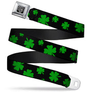 BD Wings Logo CLOSE-UP Full Color Black Silver Seatbelt Belt - St. Pat's Clovers Scattered2 Black/Green Webbing Seatbelt Belts Buckle-Down