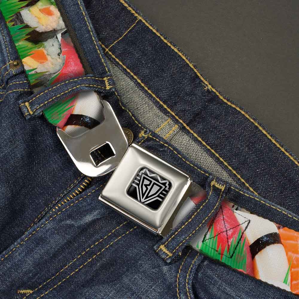BD Wings Logo CLOSE-UP Full Color Black Silver Seatbelt Belt - Sushi Vivid Webbing Seatbelt Belts Buckle-Down