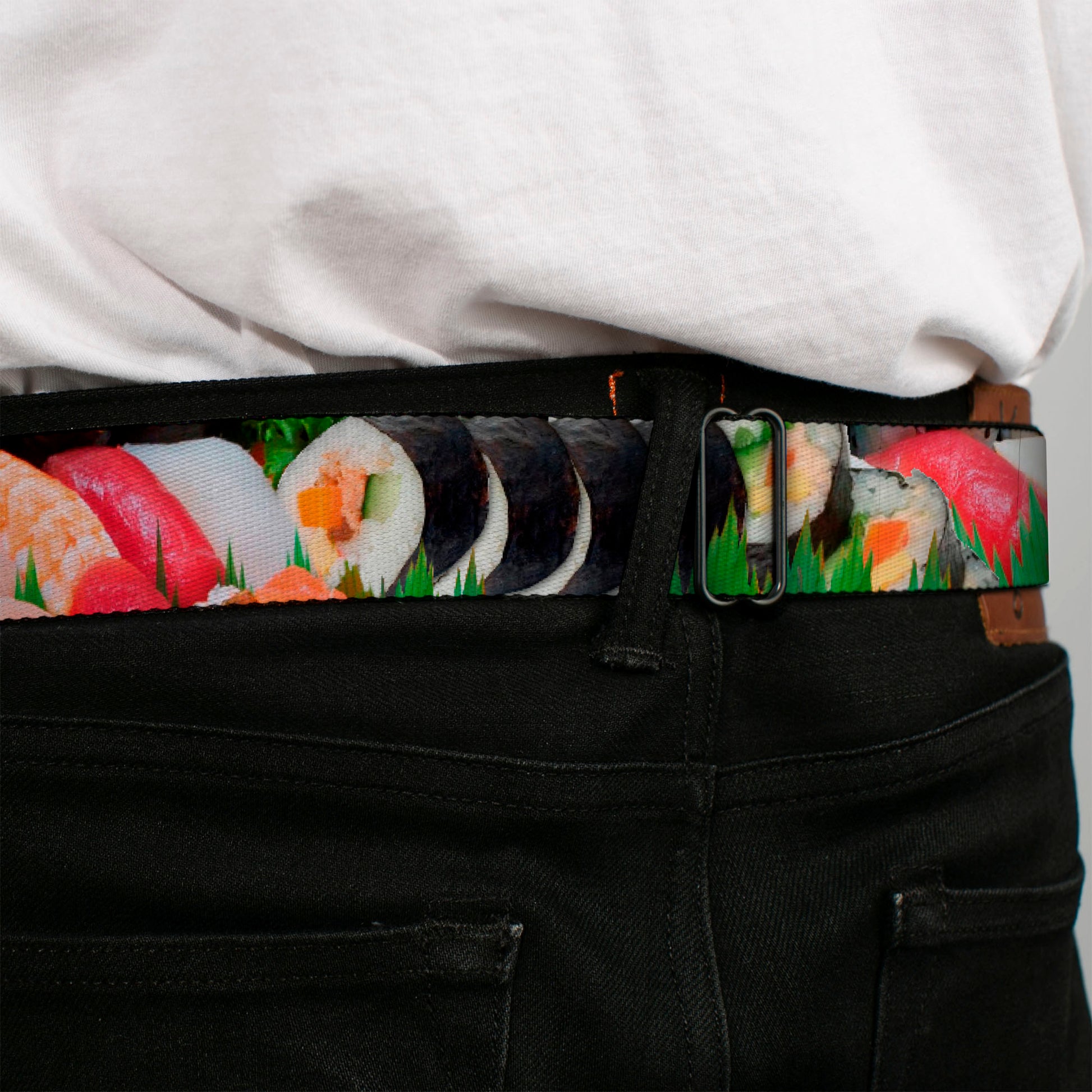 BD Wings Logo CLOSE-UP Full Color Black Silver Seatbelt Belt - Sushi Vivid Webbing Seatbelt Belts Buckle-Down