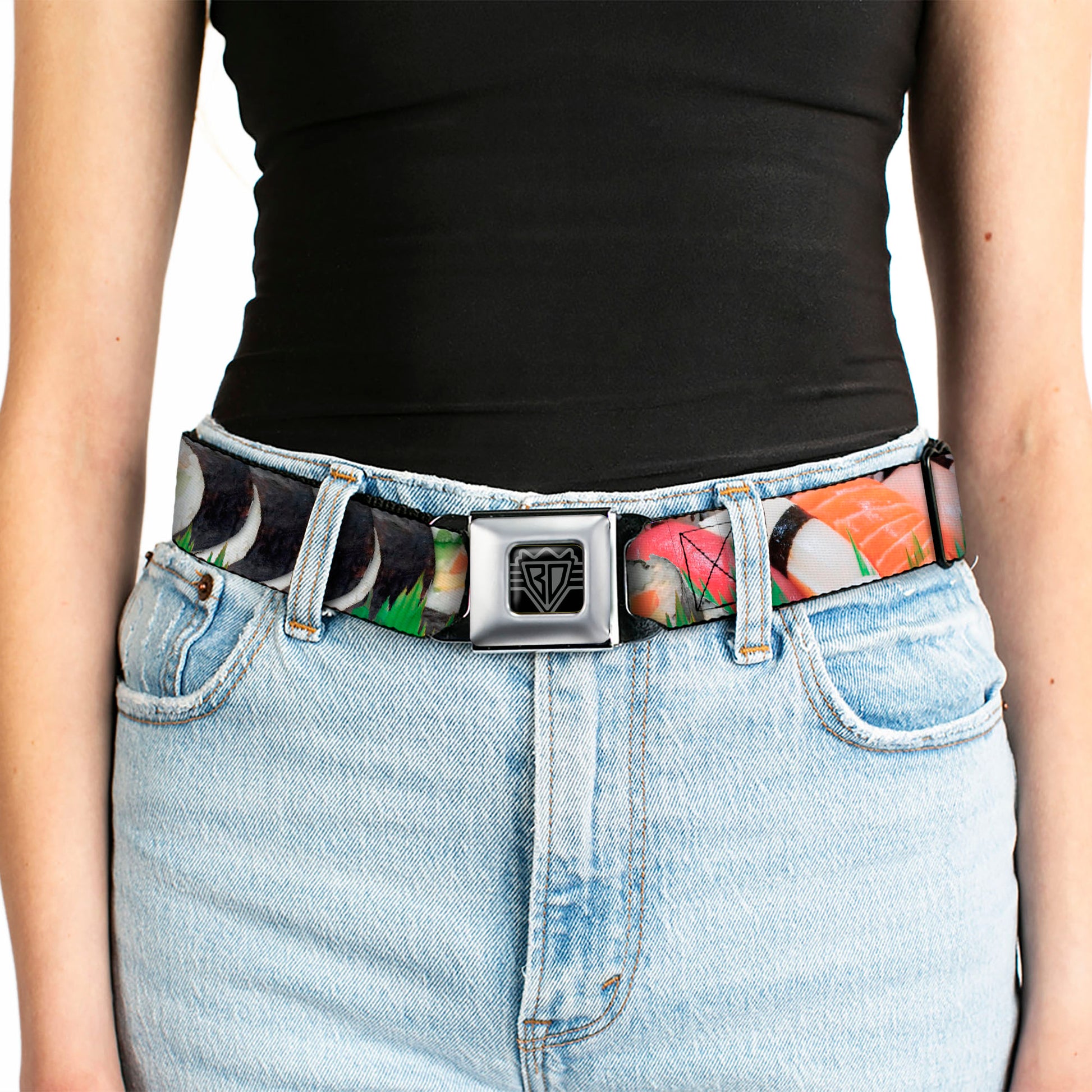 BD Wings Logo CLOSE-UP Full Color Black Silver Seatbelt Belt - Sushi Vivid Webbing Seatbelt Belts Buckle-Down