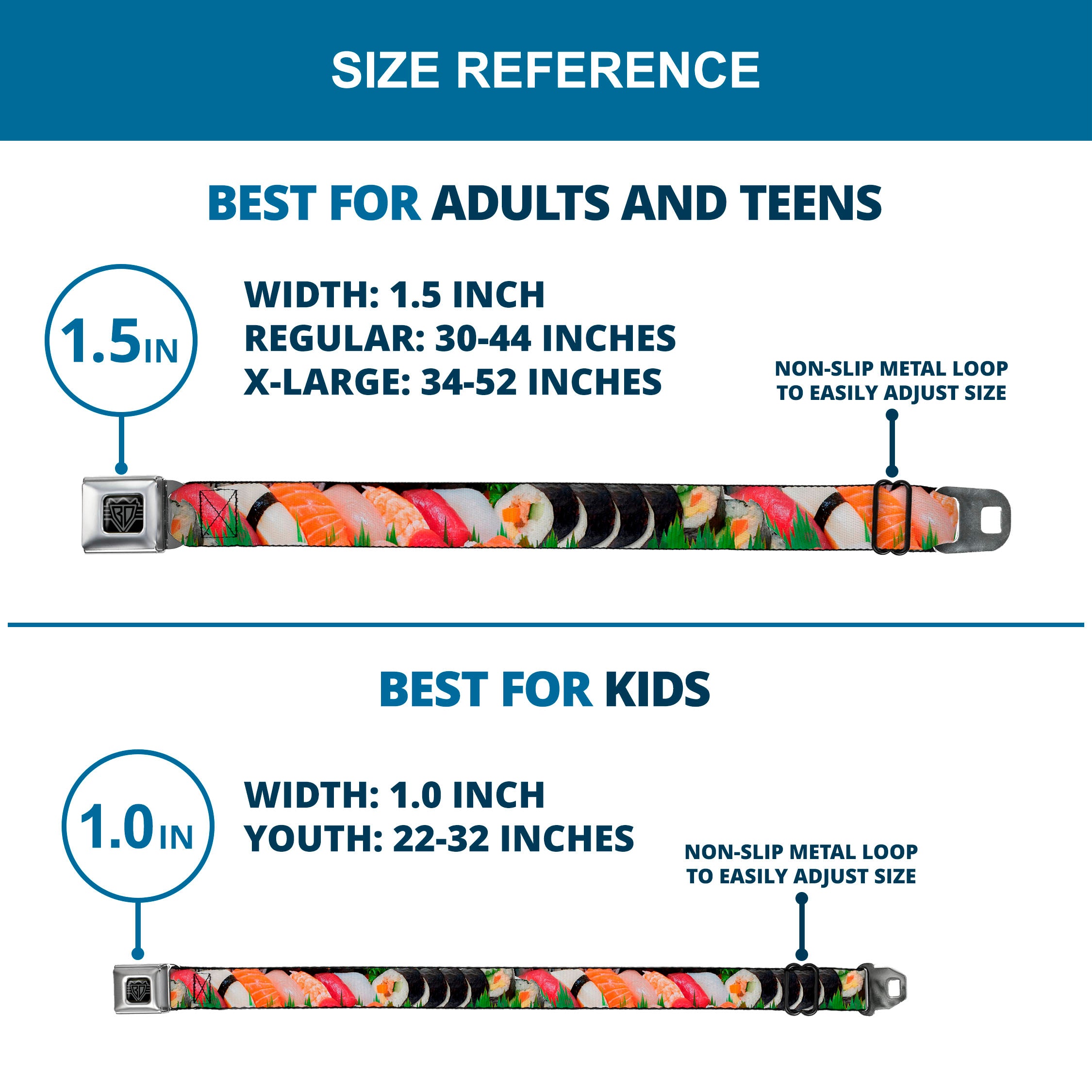 BD Wings Logo CLOSE-UP Full Color Black Silver Seatbelt Belt - Sushi Vivid Webbing Seatbelt Belts Buckle-Down