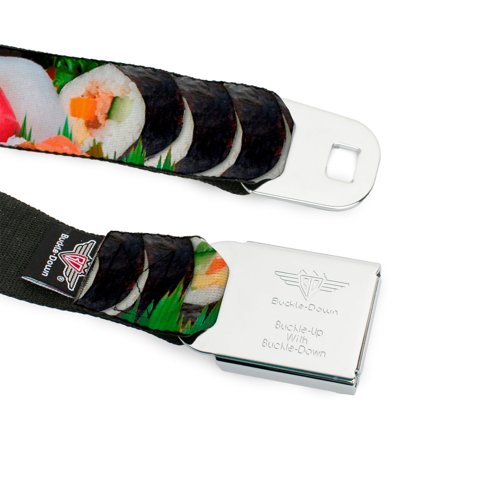 BD Wings Logo CLOSE-UP Full Color Black Silver Seatbelt Belt - Sushi Vivid Webbing Seatbelt Belts Buckle-Down