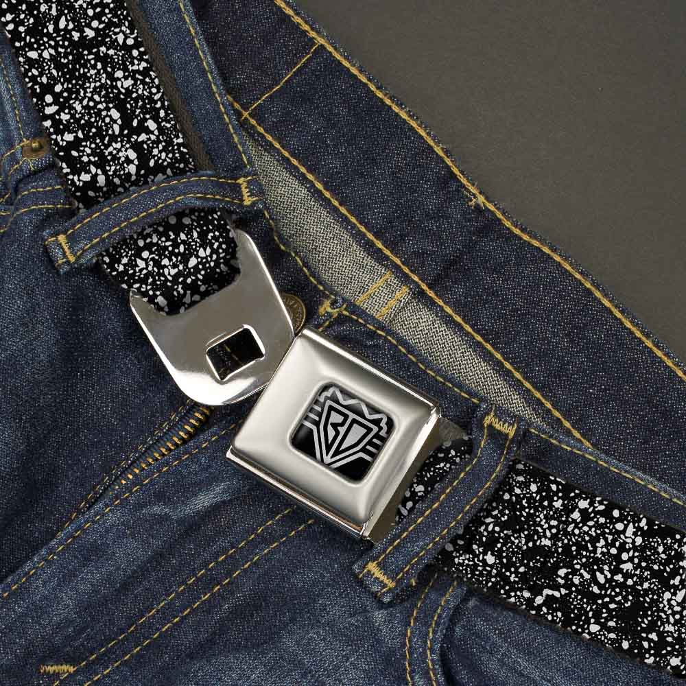 BD Wings Logo CLOSE-UP Full Color Black Silver Seatbelt Belt - Speckle Black/White Webbing Seatbelt Belts Buckle-Down