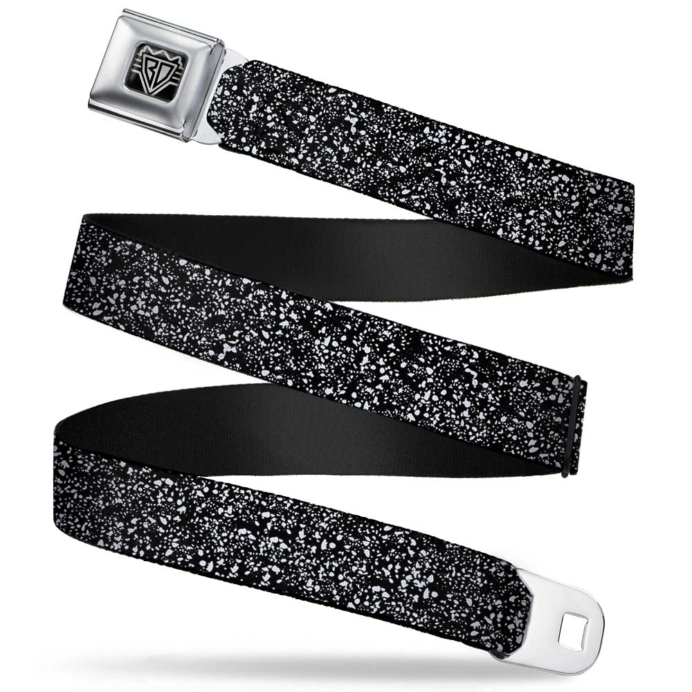 BD Wings Logo CLOSE-UP Full Color Black Silver Seatbelt Belt - Speckle Black/White Webbing Seatbelt Belts Buckle-Down