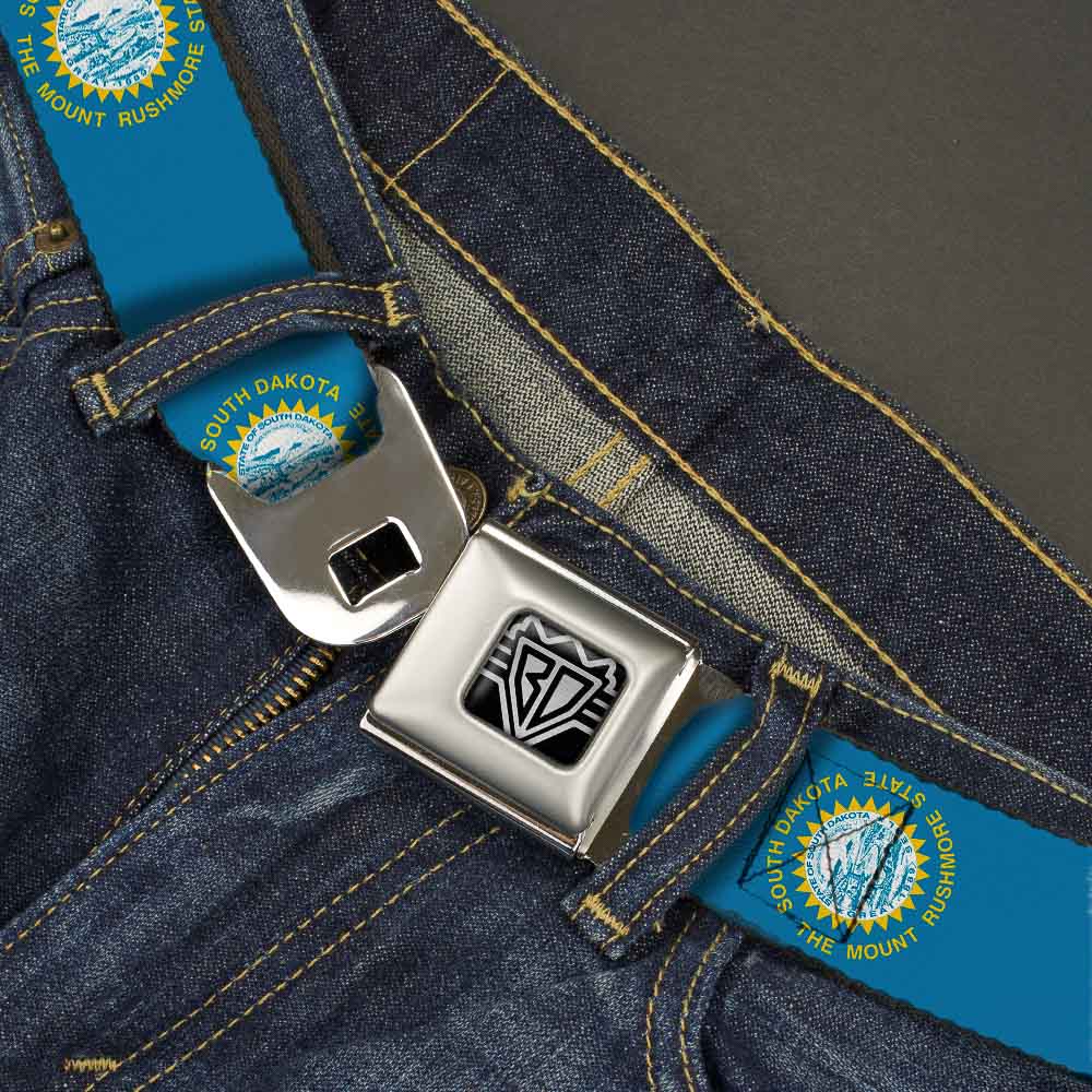 BD Wings Logo CLOSE-UP Full Color Black Silver Seatbelt Belt - South Dakota Flags Webbing Seatbelt Belts Buckle-Down