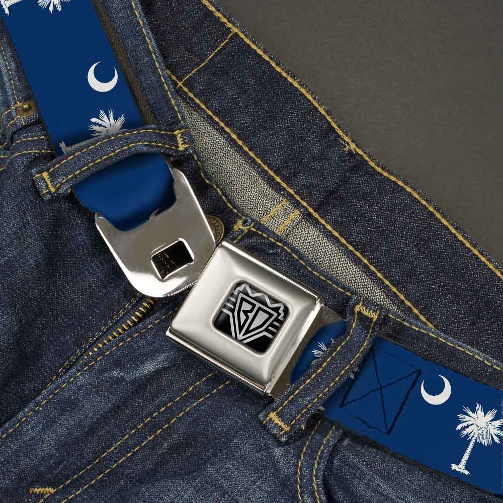 BD Wings Logo CLOSE-UP Full Color Black Silver Seatbelt Belt - South Carolina Flags Webbing Seatbelt Belts Buckle-Down