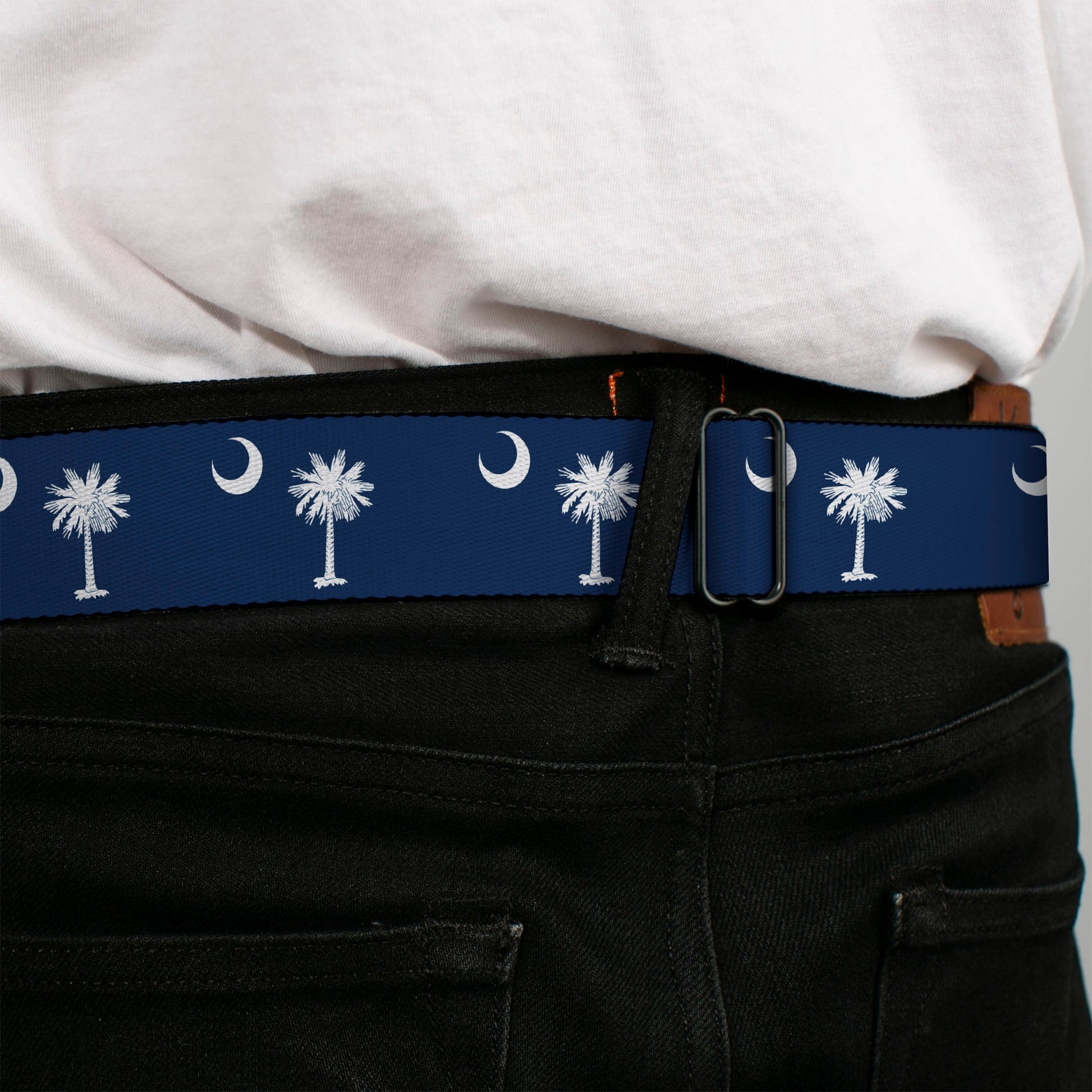 BD Wings Logo CLOSE-UP Full Color Black Silver Seatbelt Belt - South Carolina Flags Webbing Seatbelt Belts Buckle-Down