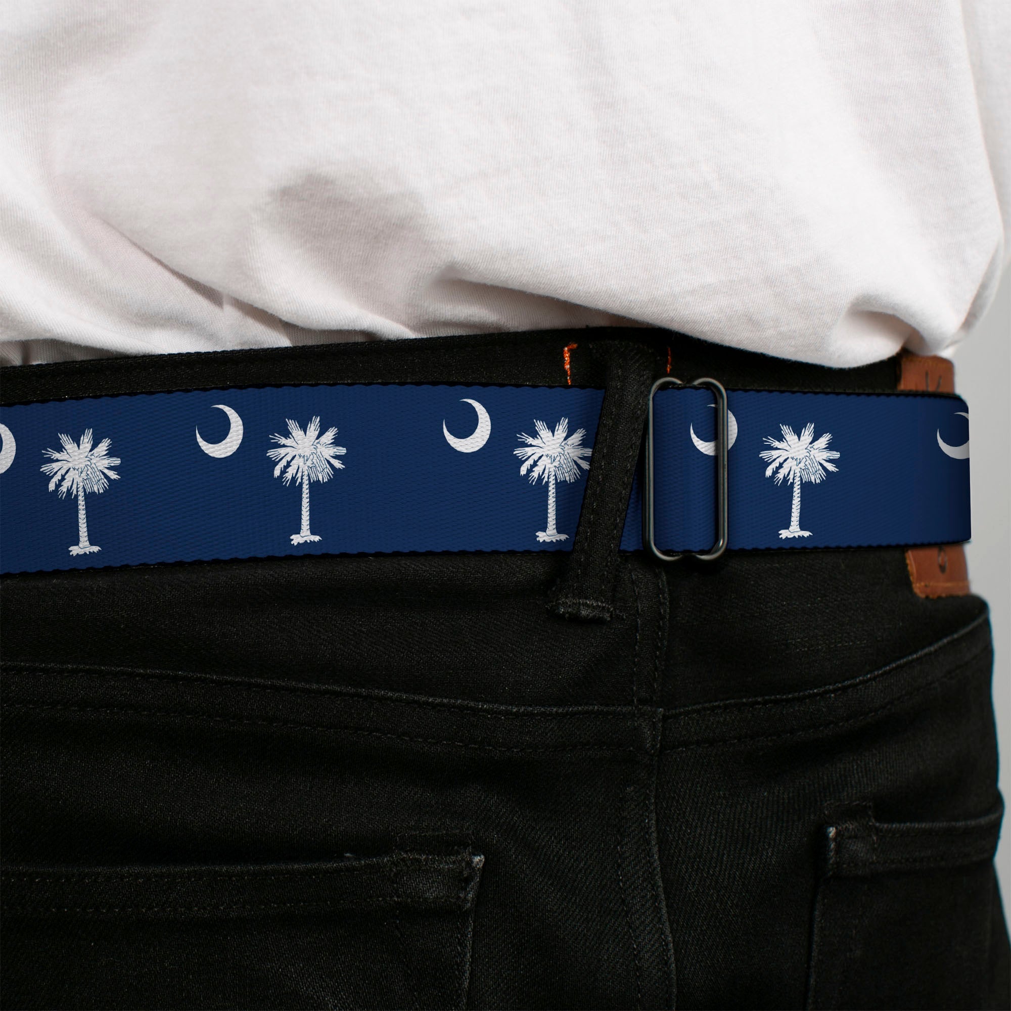 BD Wings Logo CLOSE-UP Full Color Black Silver Seatbelt Belt - South Carolina Flags Webbing Seatbelt Belts Buckle-Down