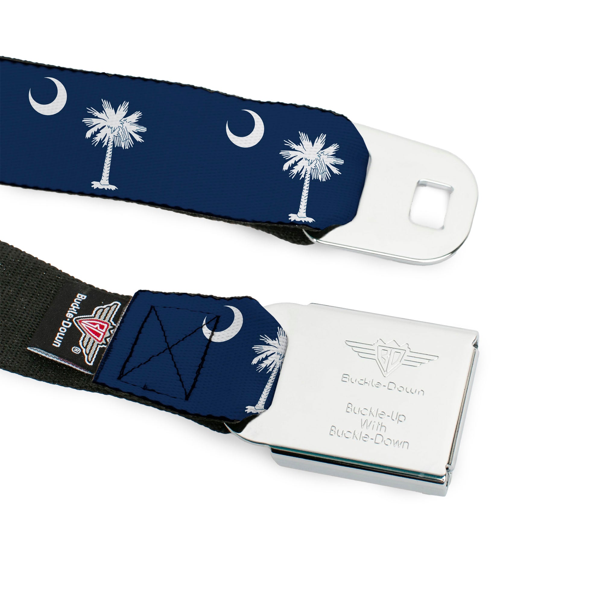 BD Wings Logo CLOSE-UP Full Color Black Silver Seatbelt Belt - South Carolina Flags Webbing Seatbelt Belts Buckle-Down
