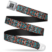BD Wings Logo CLOSE-UP Full Color Black Silver Seatbelt Belt - Totem Carvings Black/White/Orange/Turquoise Webbing Seatbelt Belts Buckle-Down