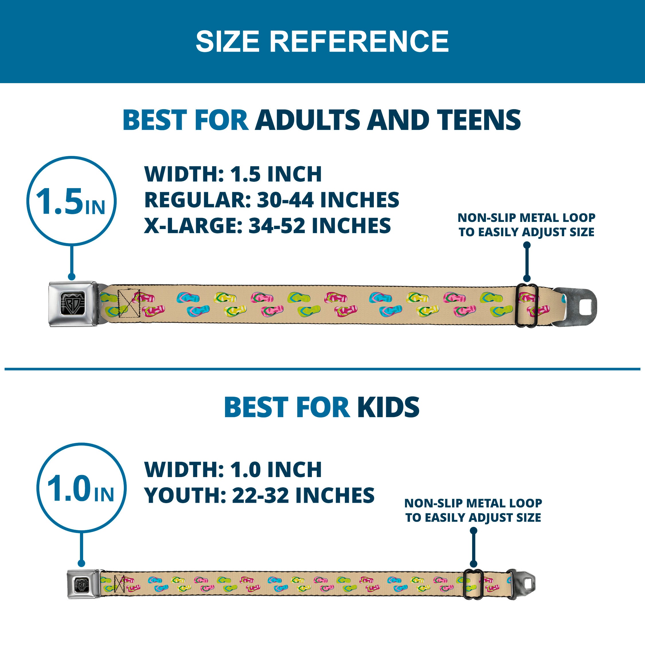 BD Wings Logo CLOSE-UP Full Color Black Silver Seatbelt Belt - Tropical Flip Flops Tan/Multi Color Webbing Seatbelt Belts Buckle-Down