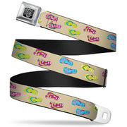 BD Wings Logo CLOSE-UP Full Color Black Silver Seatbelt Belt - Tropical Flip Flops Tan/Multi Color Webbing Seatbelt Belts Buckle-Down