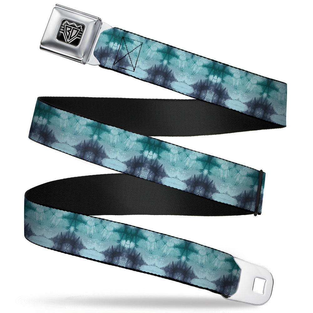 BD Wings Logo CLOSE-UP Full Color Black Silver Seatbelt Belt - Tie Dye Reflection Turquoise Blues Webbing Seatbelt Belts Buckle-Down