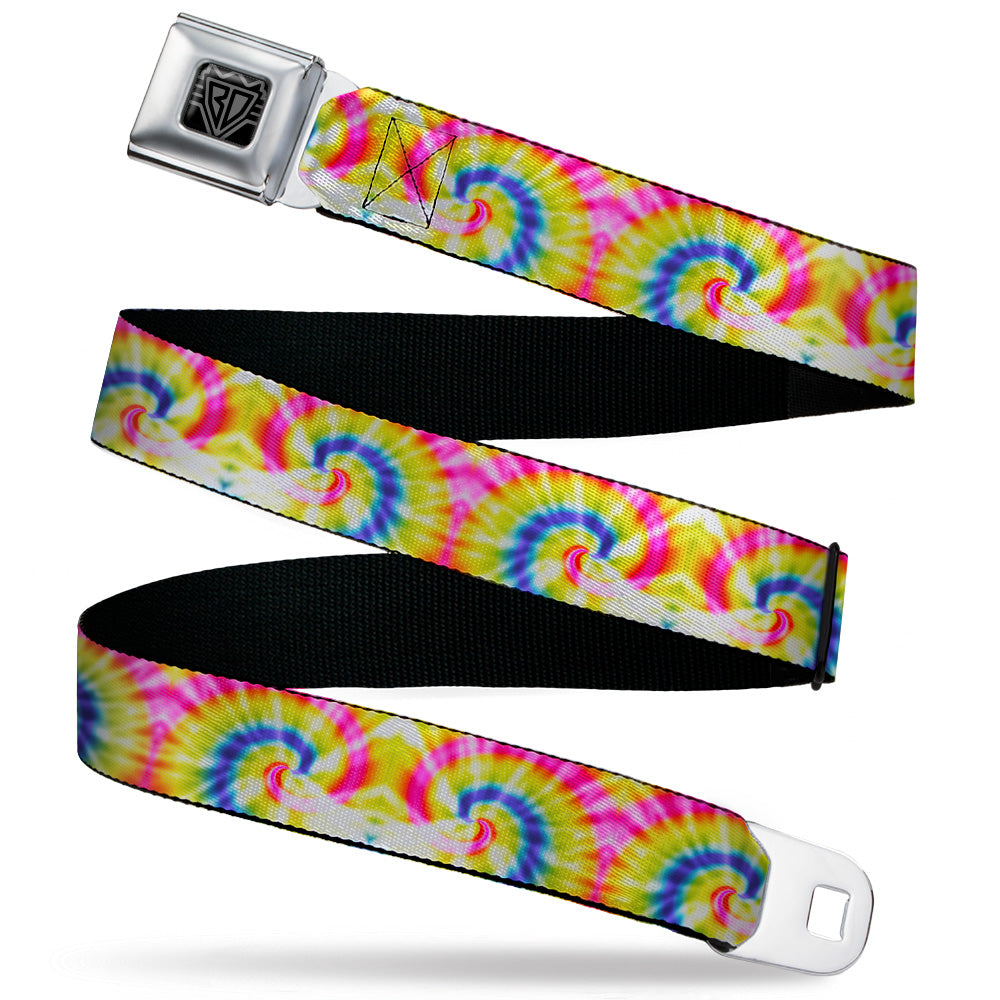 BD Wings Logo CLOSE-UP Black/Silver Seatbelt Belt - Tie Dye Swirl Multi Color/White Webbing Seatbelt Belts Buckle-Down