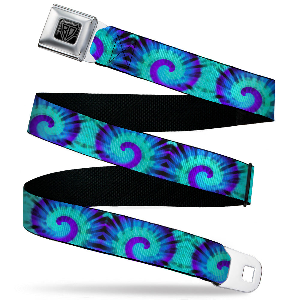 BD Wings Logo CLOSE-UP Black/Silver Seatbelt Belt - Tie Dye Swirl Purples/Blues Webbing Seatbelt Belts Buckle-Down