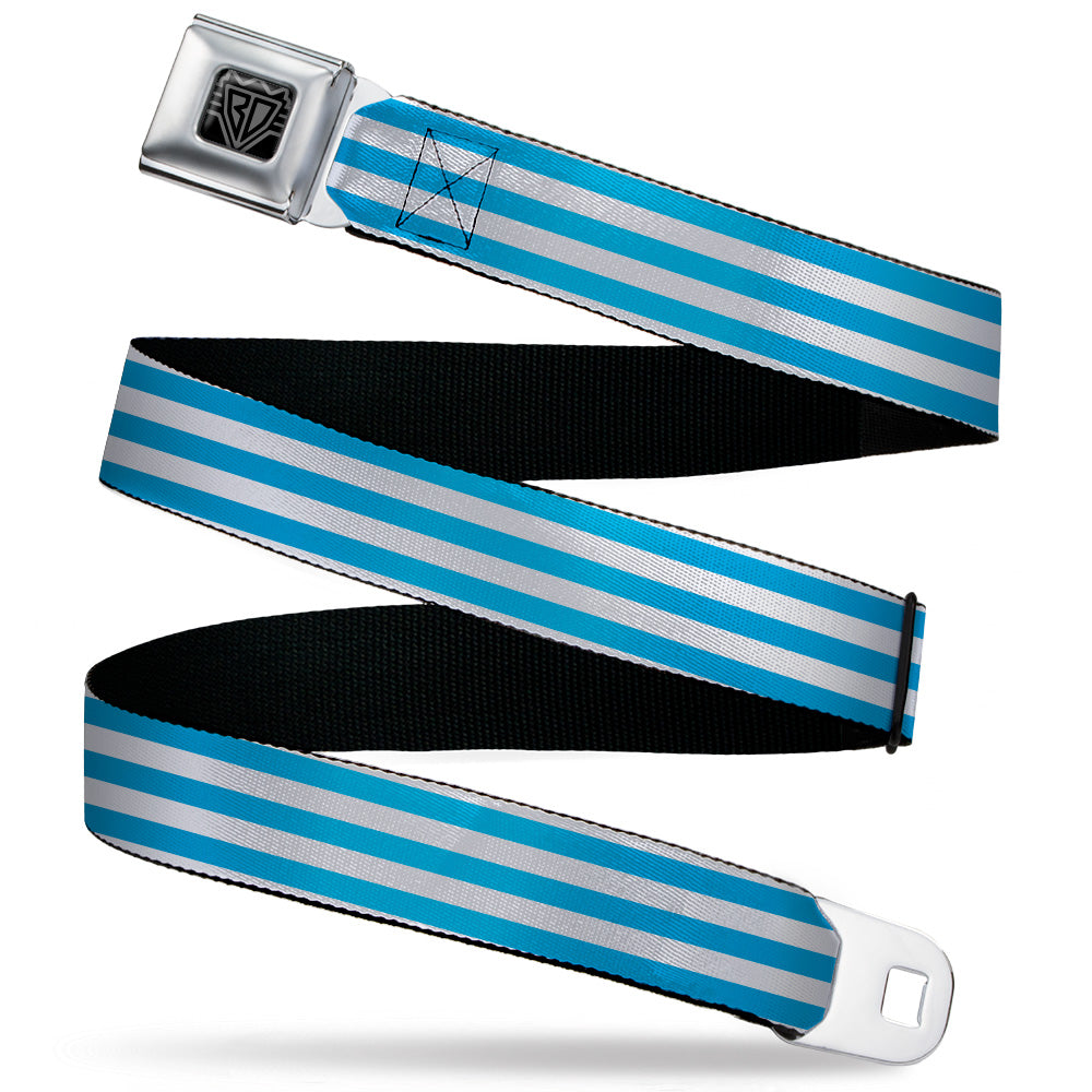 BD Wings Logo CLOSE-UP Black/Silver Seatbelt Belt - Triple Stripe White/Blue Webbing Seatbelt Belts Buckle-Down