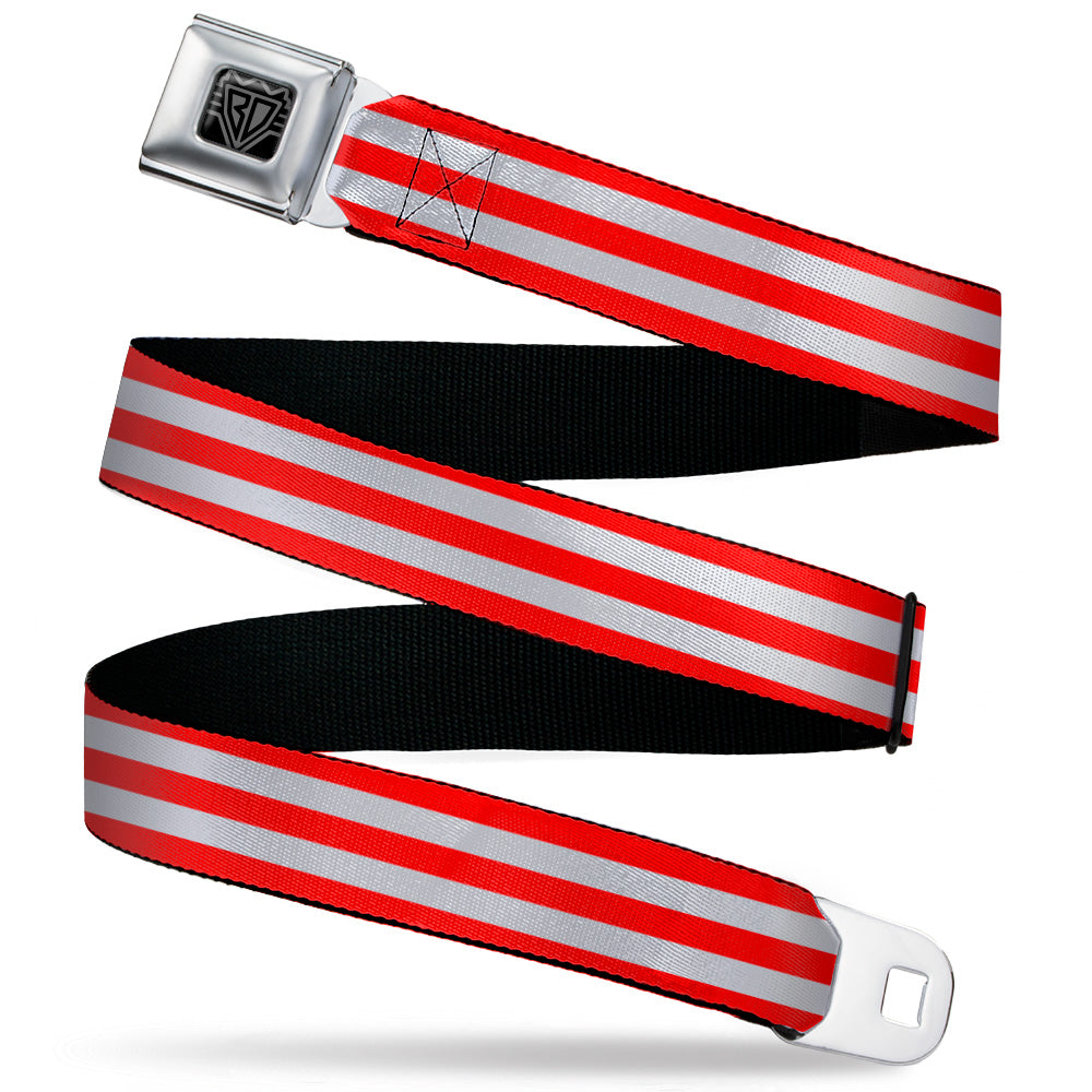 BD Wings Logo CLOSE-UP Black/Silver Seatbelt Belt - Triple Stripe White/Red Webbing Seatbelt Belts Buckle-Down