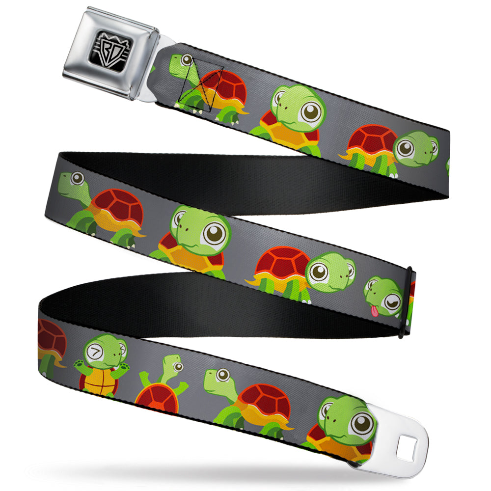 BD Wings Logo CLOSE-UP Full Color Black Silver Seatbelt Belt - Turtle Cartoon Poses Gray Webbing Seatbelt Belts Buckle-Down