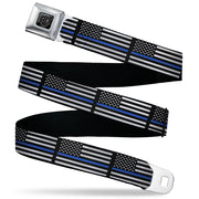 BD Wings Logo CLOSE-UP Black/Silver Seatbelt Belt - Thin Blue Line Flag Black/Gray/Blue Webbing Seatbelt Belts Buckle-Down