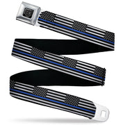 BD Wings Logo CLOSE-UP Black/Silver Seatbelt Belt - Thin Blue Line Flag Continuous Black/Gray/Blue Webbing Seatbelt Belts Buckle-Down