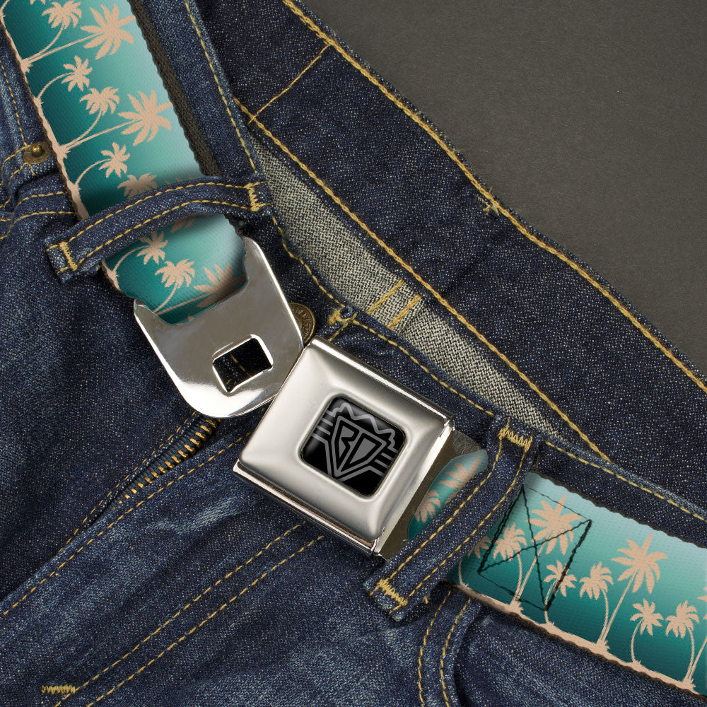 BD Wings Logo CLOSE-UP Black/Silver Seatbelt Belt - Track Weave Turquoise Blues/Black Webbing Seatbelt Belts Buckle-Down
