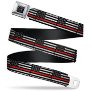 BD Wings Logo CLOSE-UP Black/Silver Seatbelt Belt - Thin Red Line Flag Weathered Black/Gray/Red Webbing Seatbelt Belts Buckle-Down