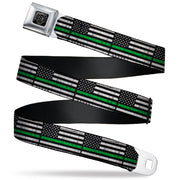 BD Wings Logo CLOSE-UP Black/Silver Seatbelt Belt - Thin Green Line Flag Weathered Black/Gray/Green Webbing Seatbelt Belts Buckle-Down