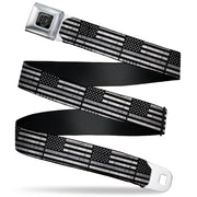 BD Wings Logo CLOSE-UP Black/Silver Seatbelt Belt - Thin Gray Line Flag Weathered Black/Grays Webbing Seatbelt Belts Buckle-Down