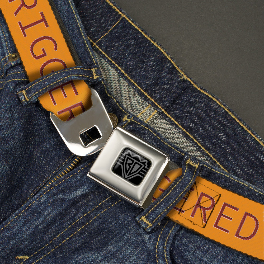 BD Wings Logo CLOSE-UP Black/Silver Seatbelt Belt - TRIGGERED Orange/Burgundy Webbing Seatbelt Belts Buckle-Down