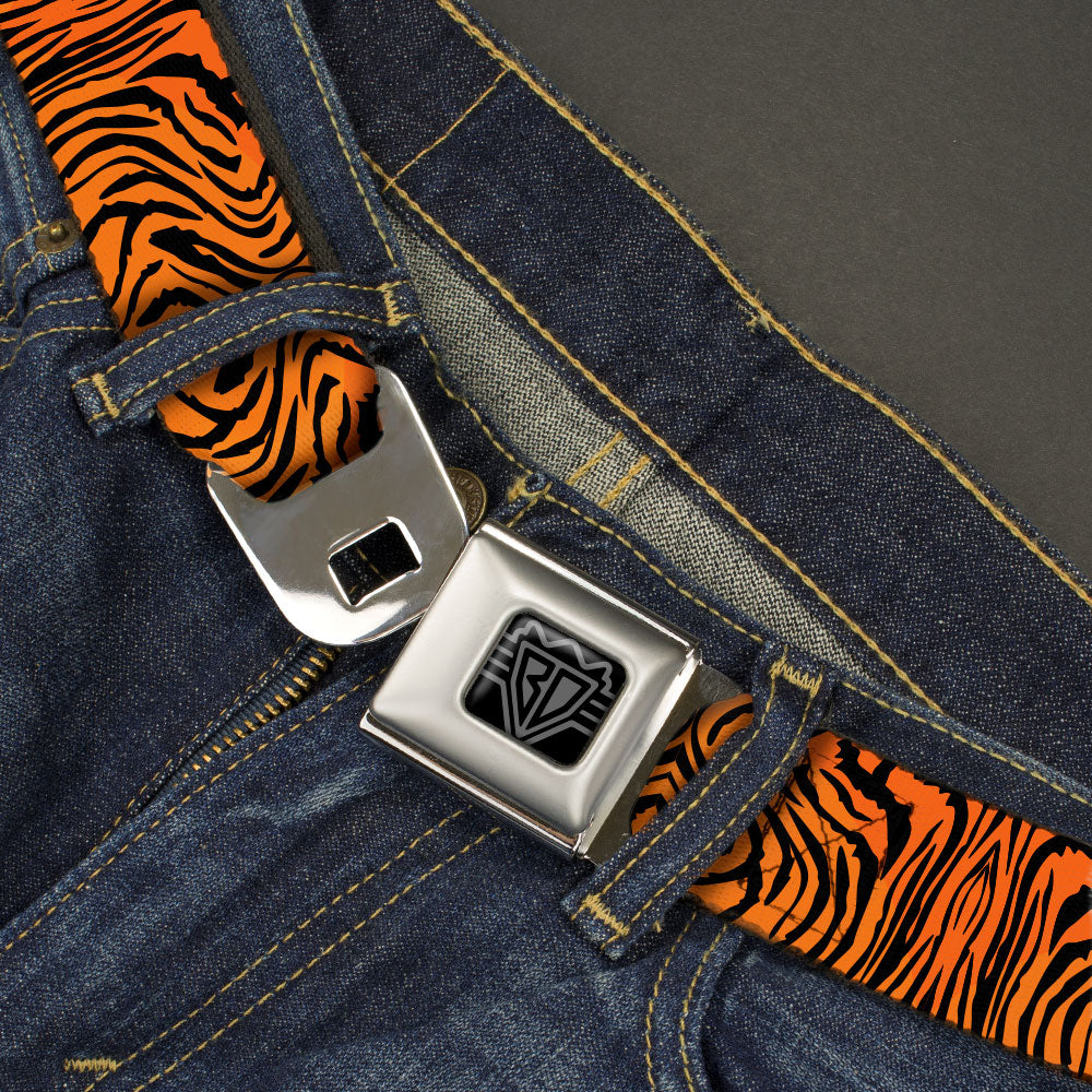 BD Wings Logo CLOSE-UP Black/Silver Seatbelt Belt - Tiger2 Orange/Black Webbing Seatbelt Belts Buckle-Down