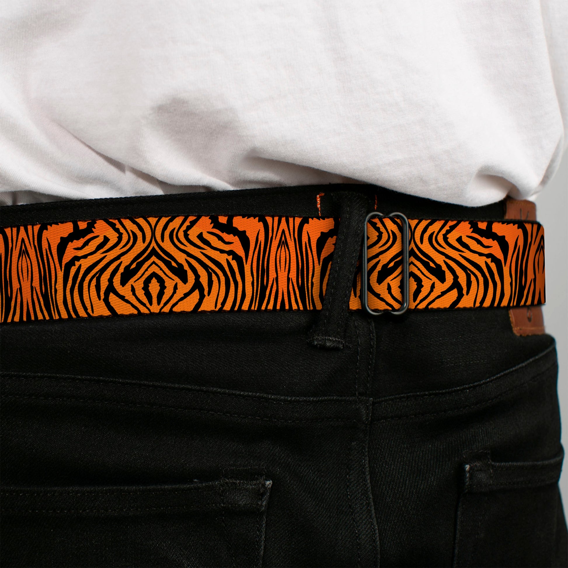 BD Wings Logo CLOSE-UP Black/Silver Seatbelt Belt - Tiger2 Orange/Black Webbing Seatbelt Belts Buckle-Down