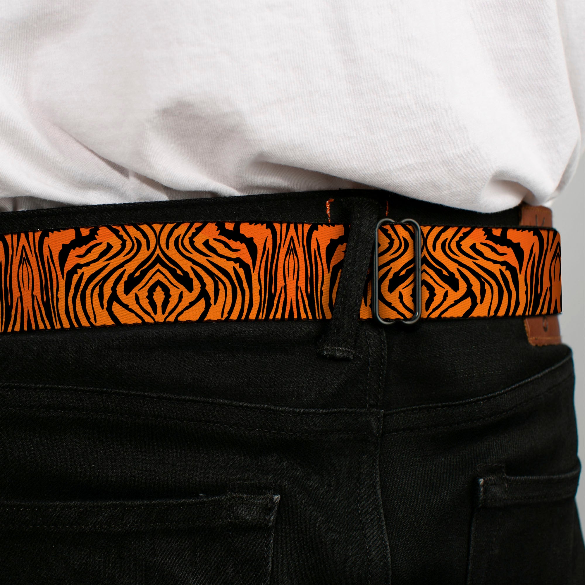 BD Wings Logo CLOSE-UP Black/Silver Seatbelt Belt - Tiger2 Orange/Black Webbing Seatbelt Belts Buckle-Down