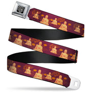 BD Wings Logo CLOSE-UP Full Color Black Silver Seatbelt Belt - Buddha Sitting/Floral Collage Burgundy/Golden Yellows Webbing Seatbelt Belts Buckle-Down
