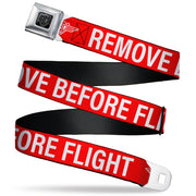 BD Wings Logo CLOSE-UP Black/Silver Seatbelt Belt - Buckle-Down REMOVE BEFORE FLIGHT Red/White Webbing Seatbelt Belts Buckle-Down